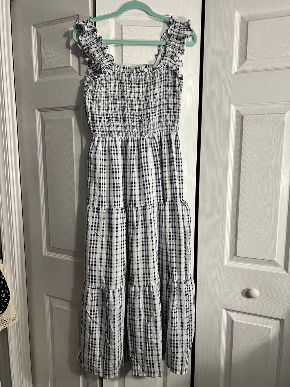 Blu Pepper Black and White Plaid Smocked Maxi Dress